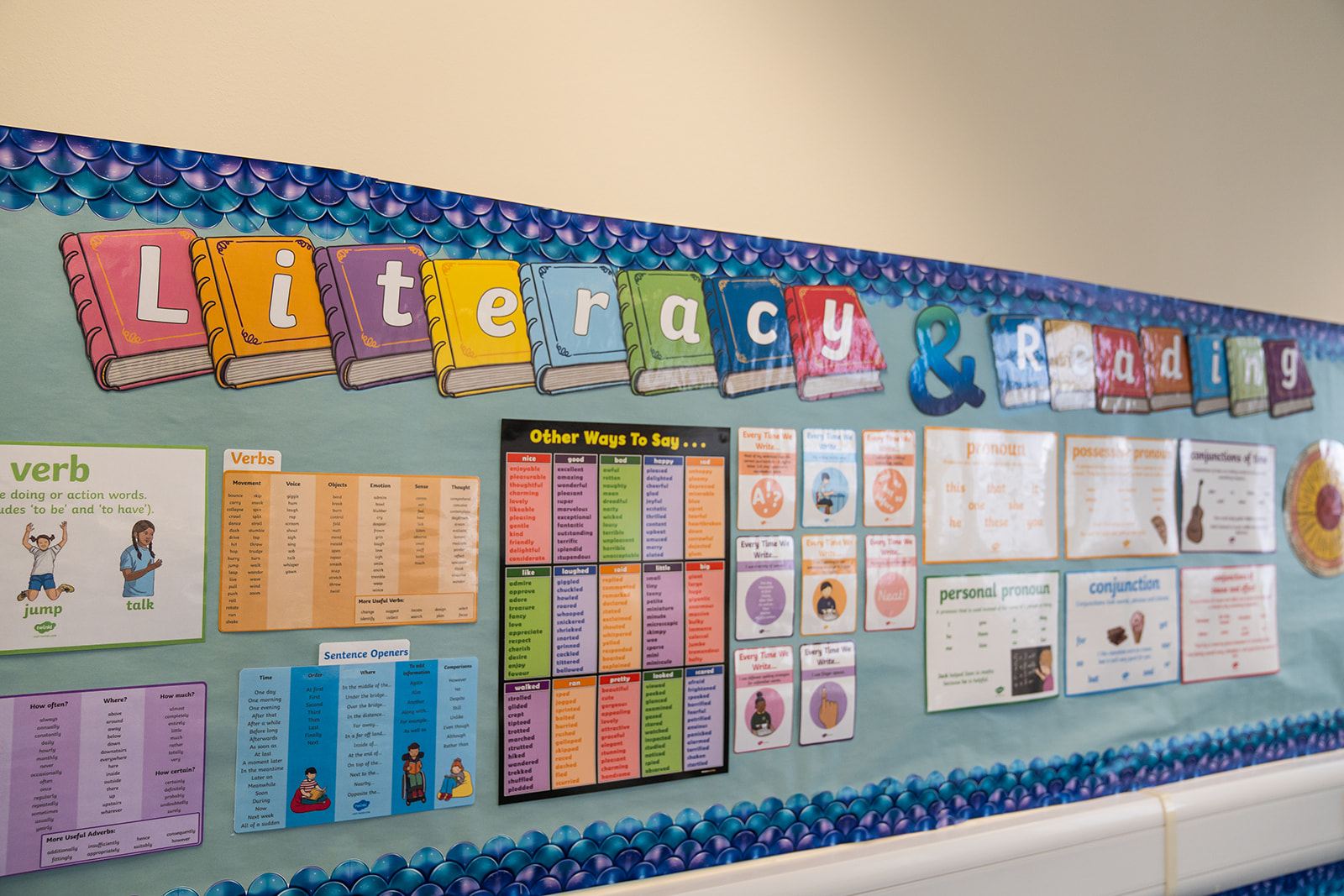 a wall in ls tuition learning space about literacy and reading