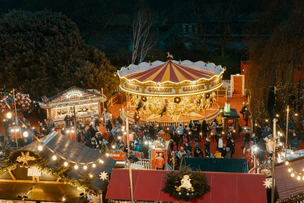 Lights and carousel at Edinburgh Christmas Market